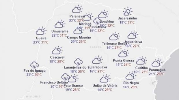 Terça-feira será de tempo instável em todo o Paraná