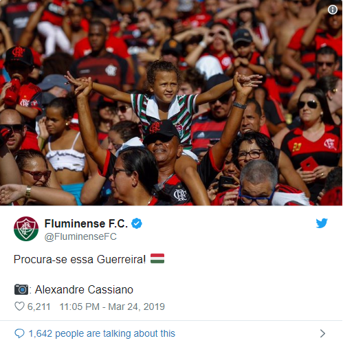 Fluminense levará ao Fla-Flu de quarta torcedora que viralizou no ombro do avô rubro-negro