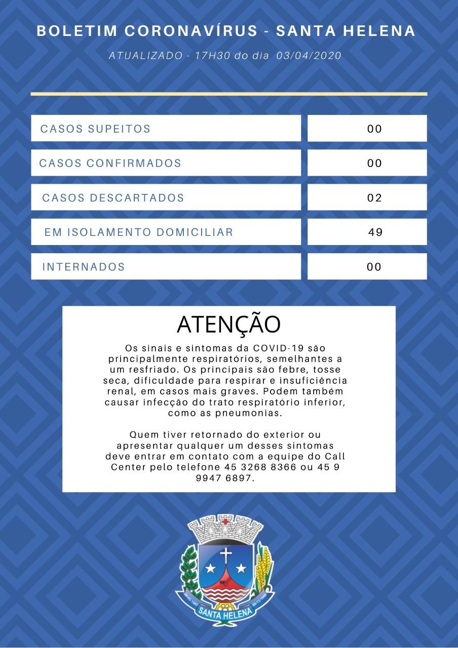 Santa Helena continua sem casos suspeitos de coronavírus