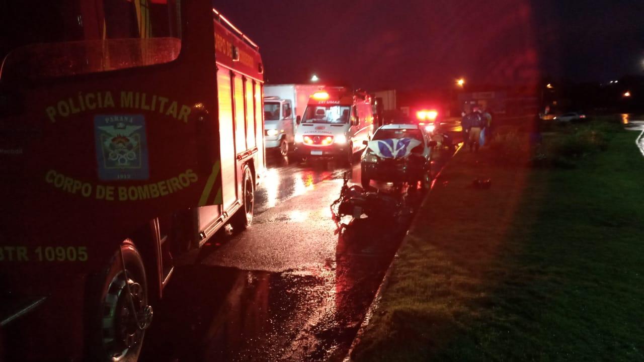 Motociclista fica ferido em acidente no trevo da PRE em Santa Helena