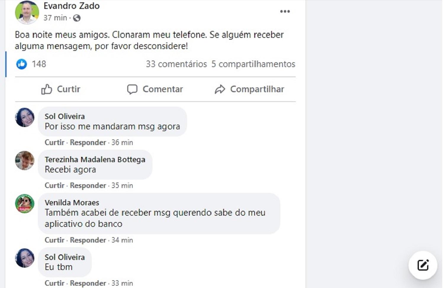 Prefeito de Santa Helena tem WhatsApp clonado