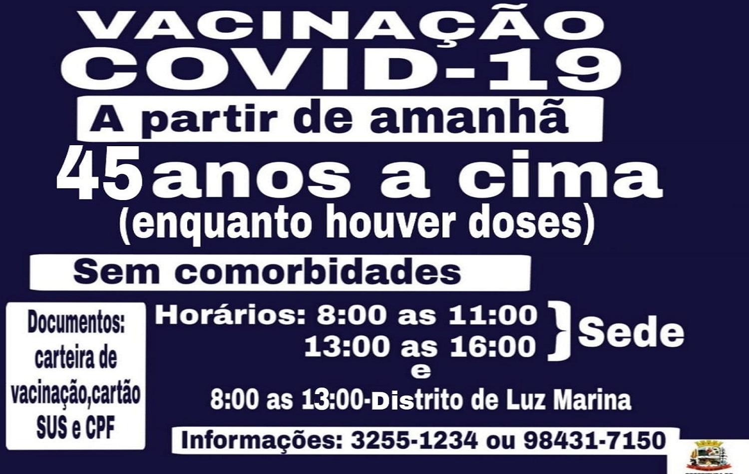 Pessoas com mais de 45 anos serão vacinadas nesta segunda-feira (5), em São Pedro do Iguaçu