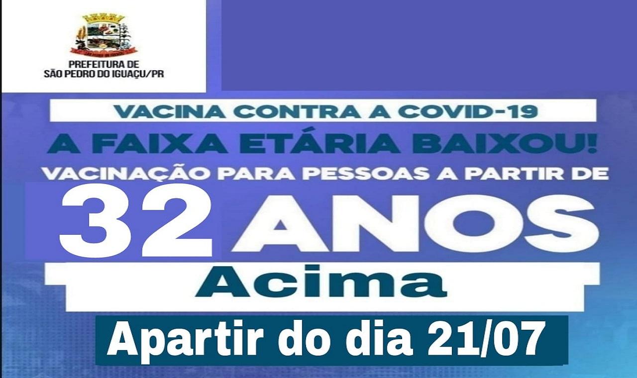 São Pedro do Iguaçu vacina pessoas acima de 32 anos