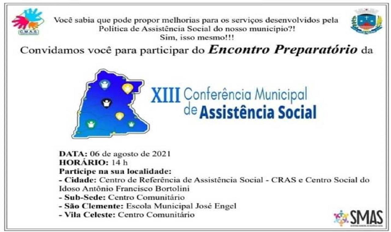 Encontros Preparatórios para a XIII Conferência Municipal de Assistência Social ocorrem sexta-feira