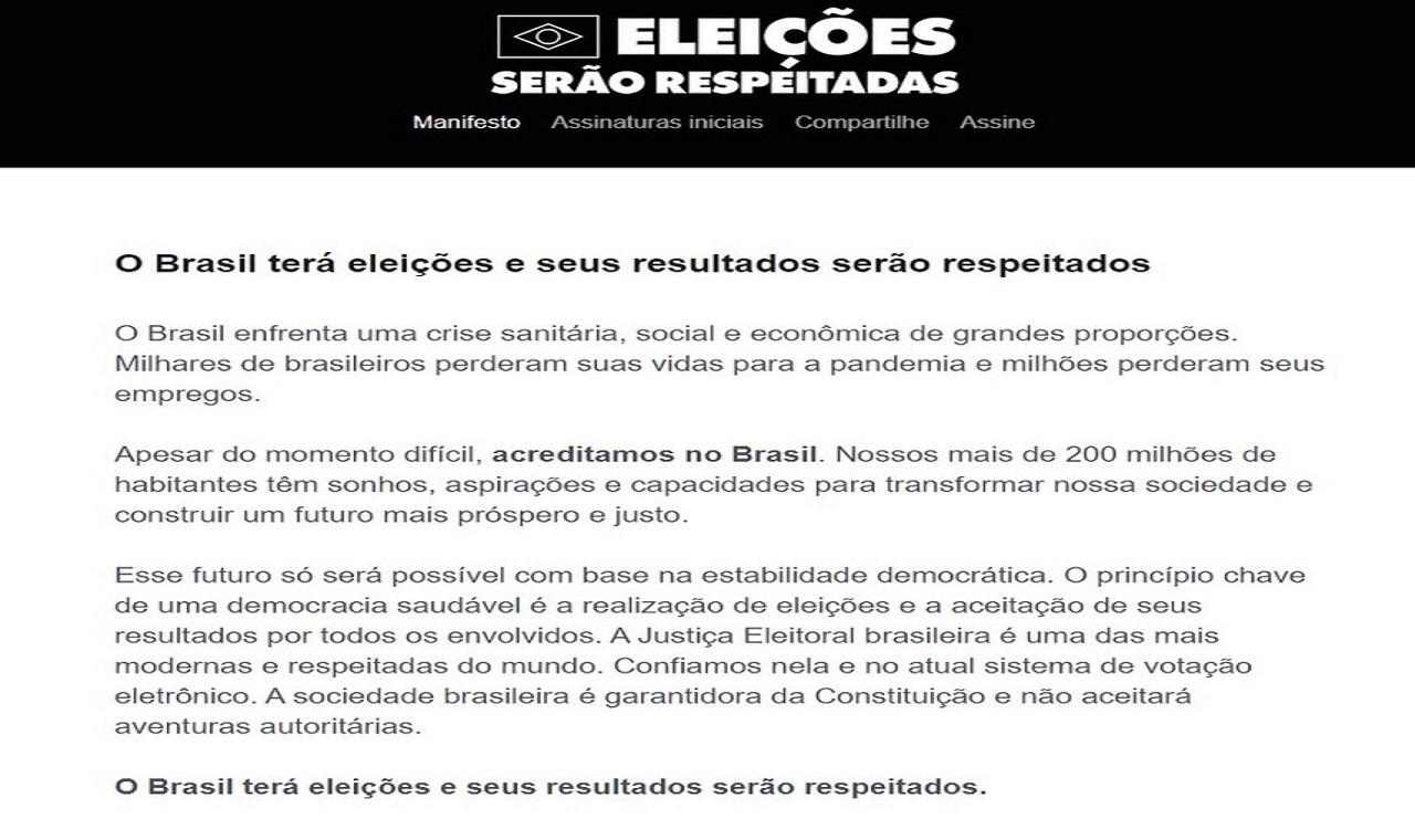 Empresários e lideranças políticas e religiosas divulgam manifesto em defesa das eleições e da Justiça Eleitoral