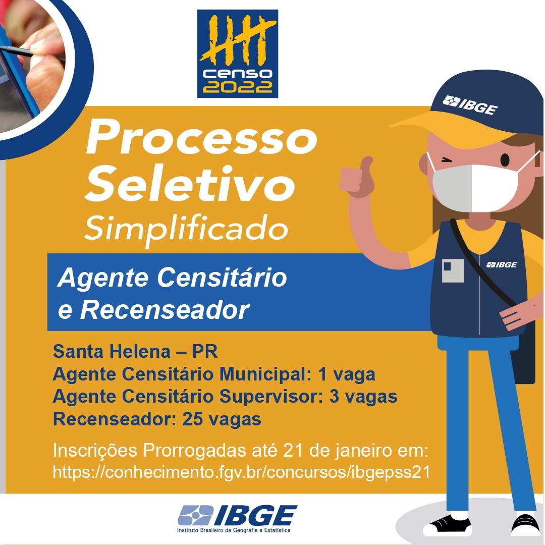 Inscrições para as vagas de trabalho do IBGE em Santa Helena encerram nesta semana