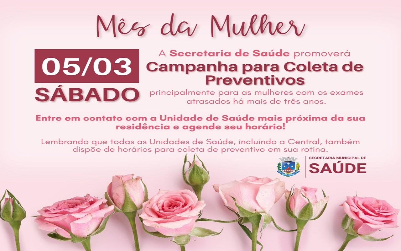 No mês da mulher, Secretaria de Saúde promoverá campanha para coleta de preventivos
