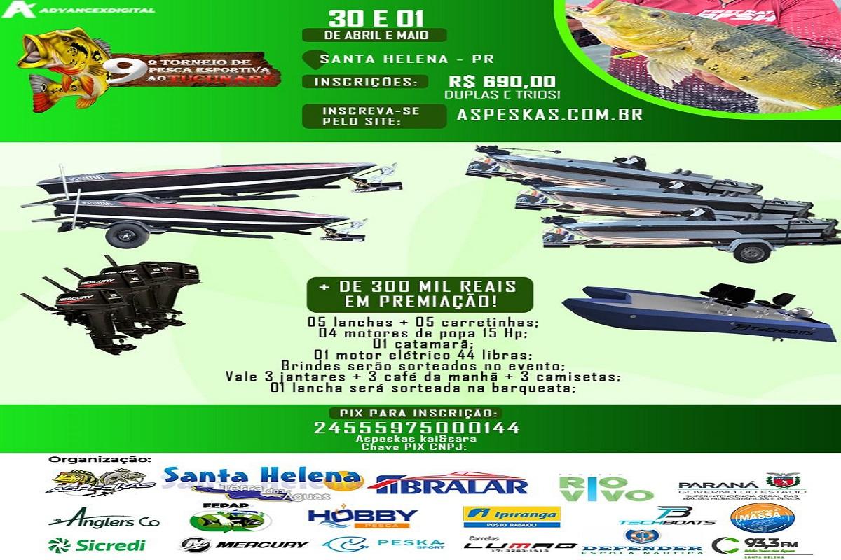 Começa neste final de semana em Santa Helena o 9º Torneio de Pesca Esportiva ao Tucunaré