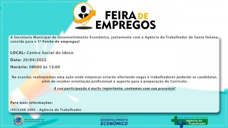 Primeira Feira de Empregos acontece nesta quarta (20) em Santa Helena