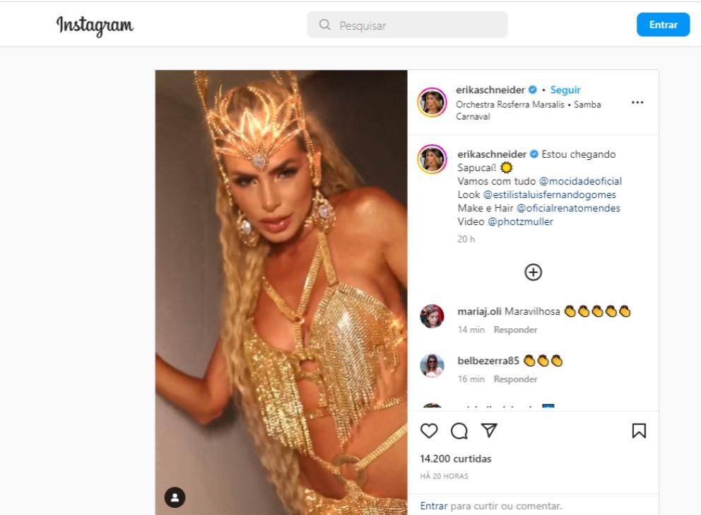 Em ensaio de Carnaval, Erika Schneider aposta em look cheio de cristais