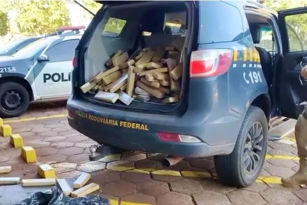 PRF apreende carro carregado com maconha na BR 277 em Céu Azul