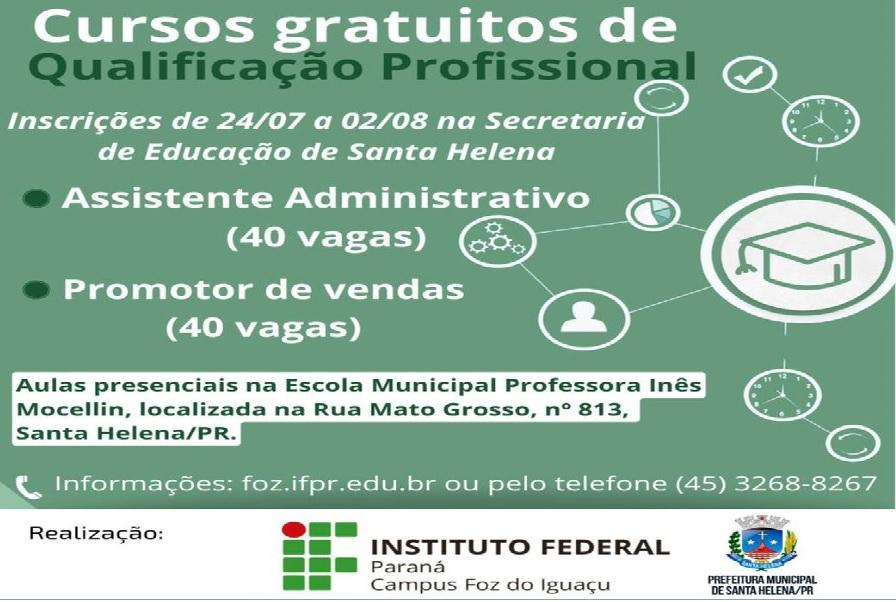 IFPR oferece vagas para cursos de Assistente Administrativo e Promotor de Vendas em Santa Helena
