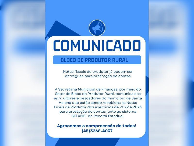 Notas fiscais de produtor já podem ser entregues em Santa Helena para prestação de contas