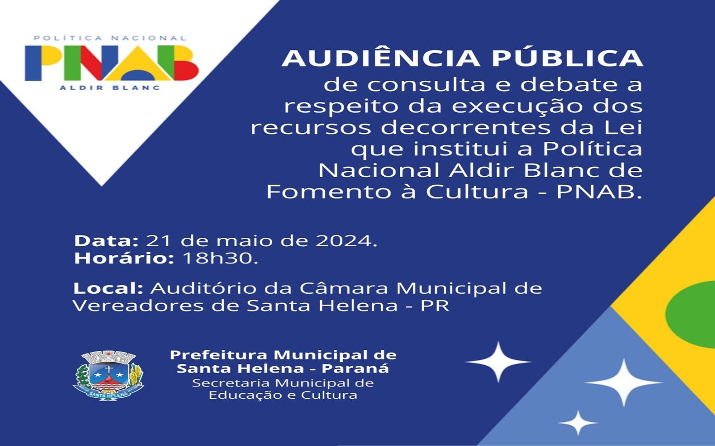 Audiência Pública vai discutir aplicação da Lei Aldir Blanc em nova etapa de fomento à cultura em Santa Helena