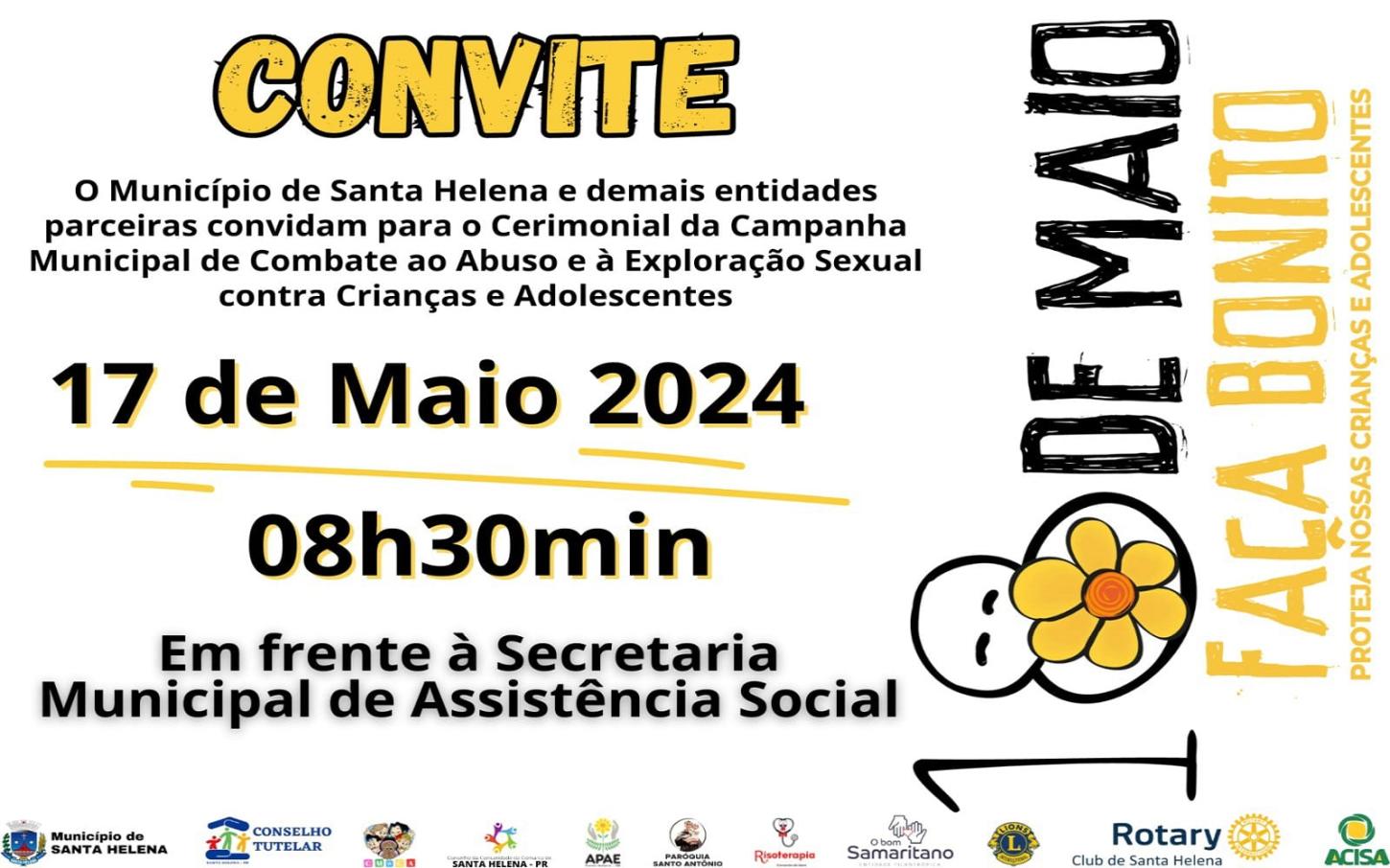 Cerimônia na sexta em Santa Helena marca campanha contra abuso de crianças e adolescentes