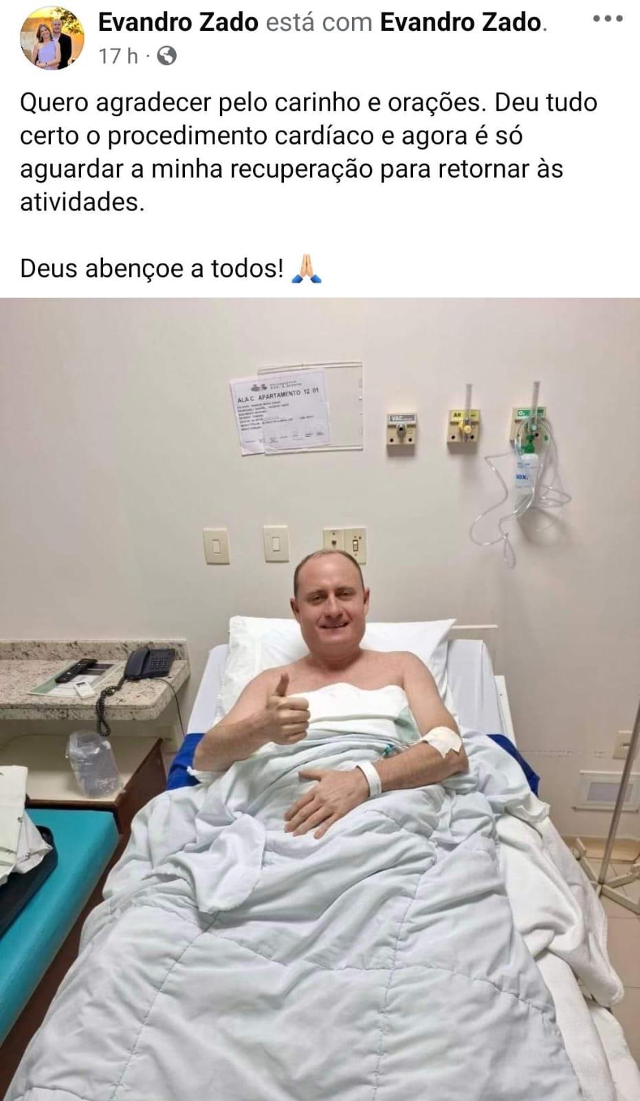 Prefeito de Santa Helena se recupera bem após procedimento cirúrgico no coração