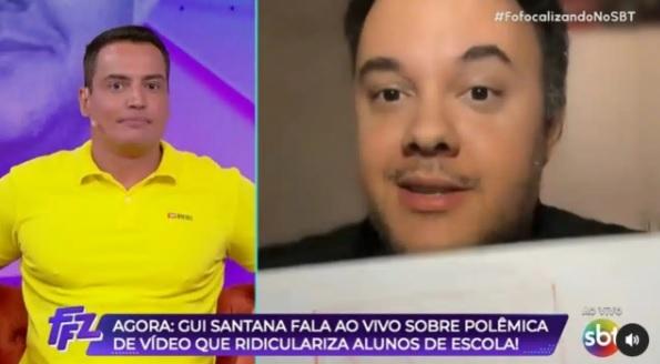 Gui Santana se desentende com Leo Dias em retratação ao vivo no Fofocalizando