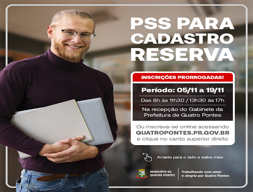 Inscrições ao PSS para cadastro reserva são prorrogadas até dia 19 em Quatro Pontes