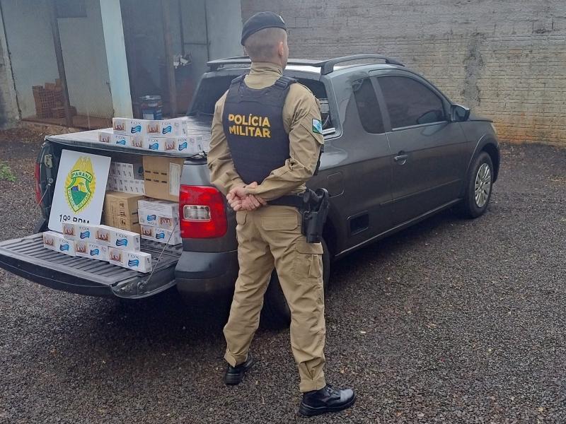 Polícia Militar apreende Saveiro carregada com cigarros