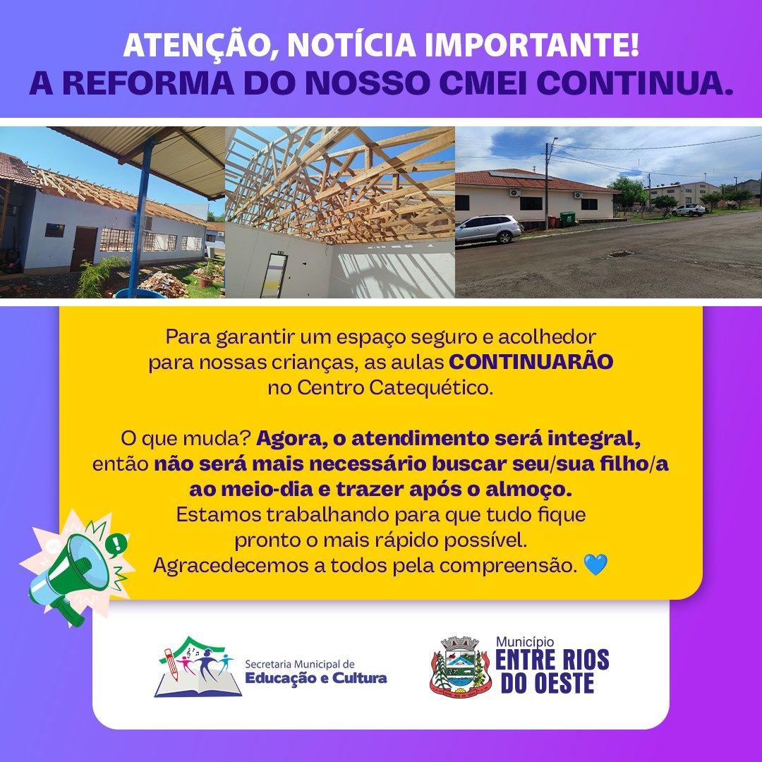 CMEI de Entre Rios do Oeste passa por reforma e crianças são atendidas no centro catequético católico