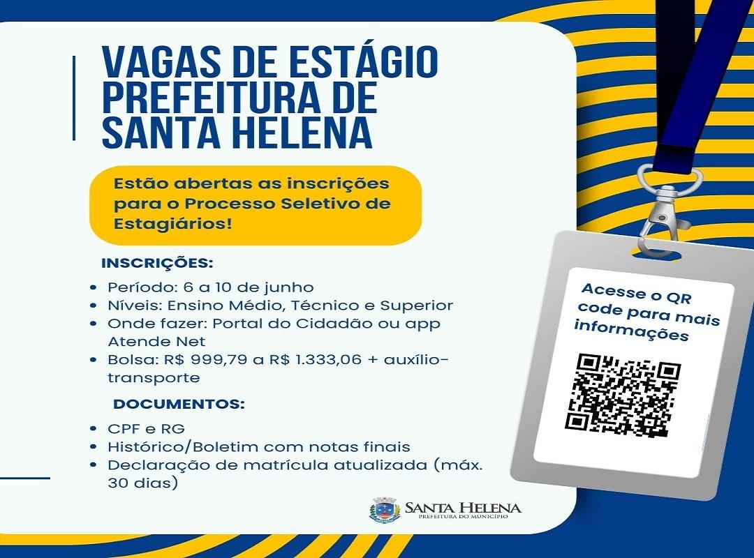 Prefeitura de Santa Helena abre PSS para contratação de estagiários