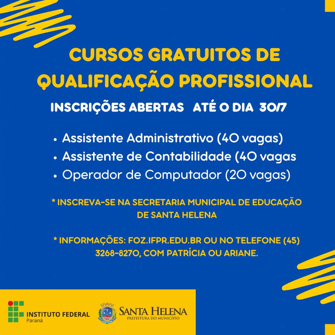 IFPR abre inscrições para cursos gratuitos de qualificação profissional em Santa Helena
