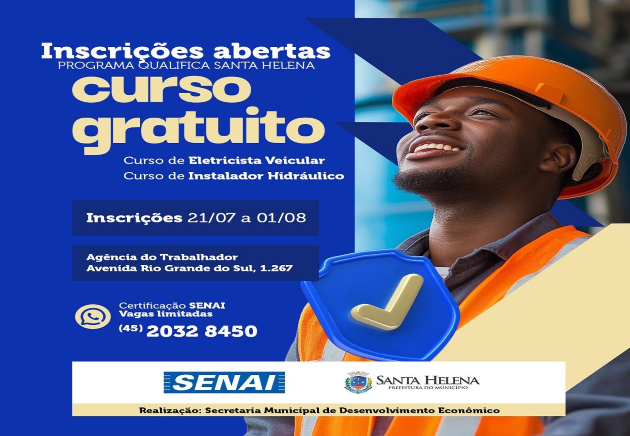 Prefeitura abre inscrições para cursos gratuitos de Instalador Hidráulico e Eletricista Veicular