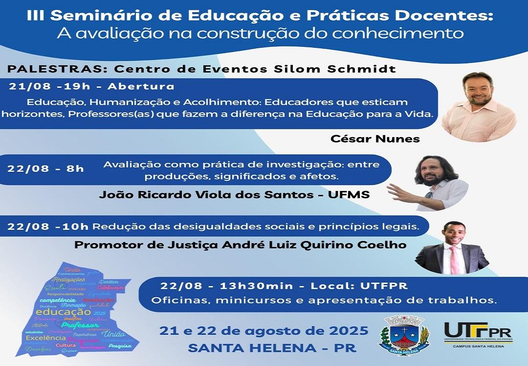 Seminário de Educação e Práticas Docentes começa nesta quinta (21), em Santa Helena