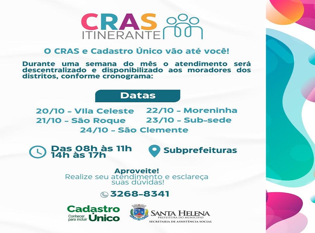 CRAS Itinerante atende distritos de Santa Helena entre 20 e 24 de outubro