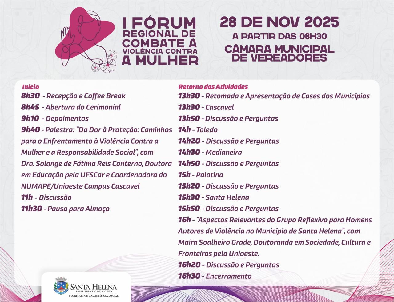 Santa Helena reúne municípios no 1º Fórum Regional de Combate à Violência contra a Mulher