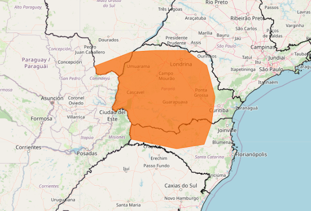 Tempestades colocam Santa Helena e outras 351 cidades do Paraná em alerta de perigo a partir desta noite