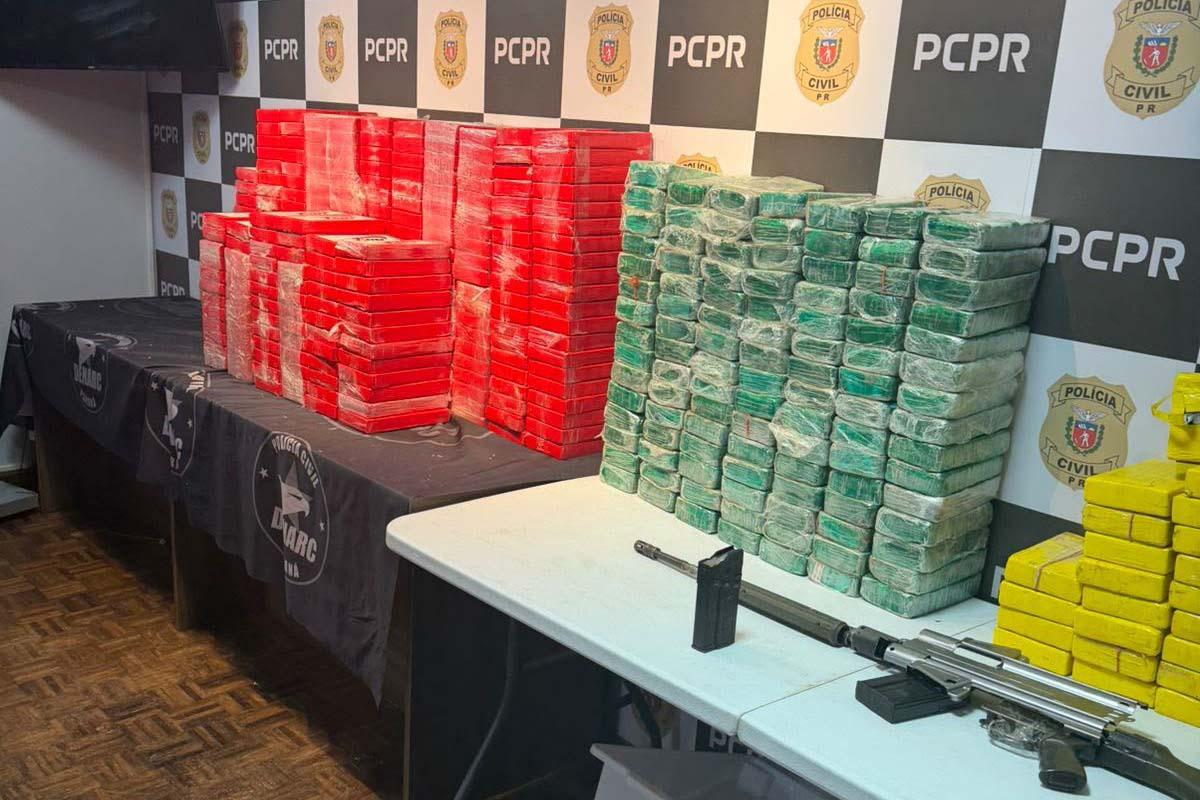Polícia prende duas pessoas e apreende carga de drogas e arsenal avaliados em R$ 22 milhões