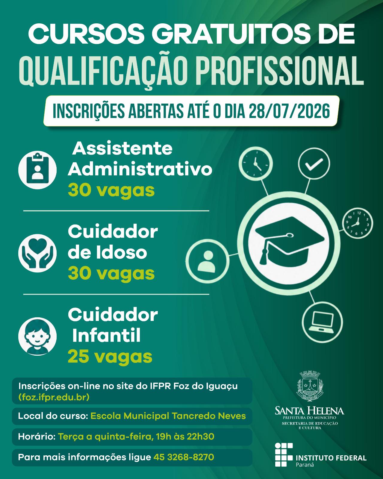 Santa Helena abre inscrições para cursos gratuitos de qualificação profissional