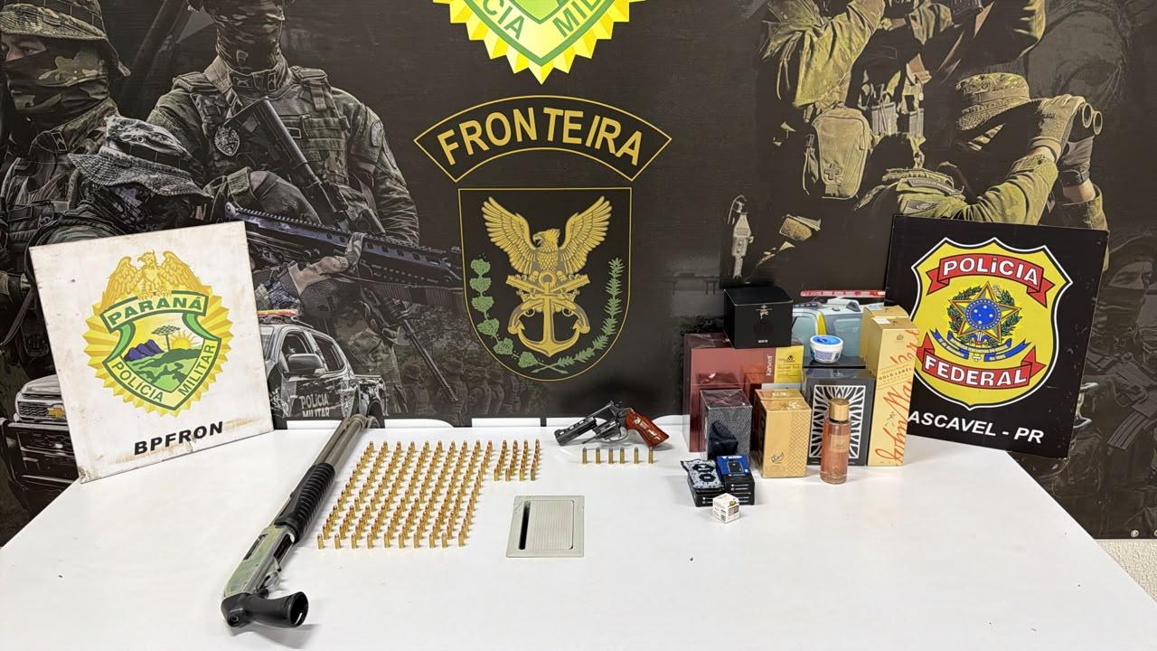 Três pessoas são flagradas com armas, munições e mercadorias