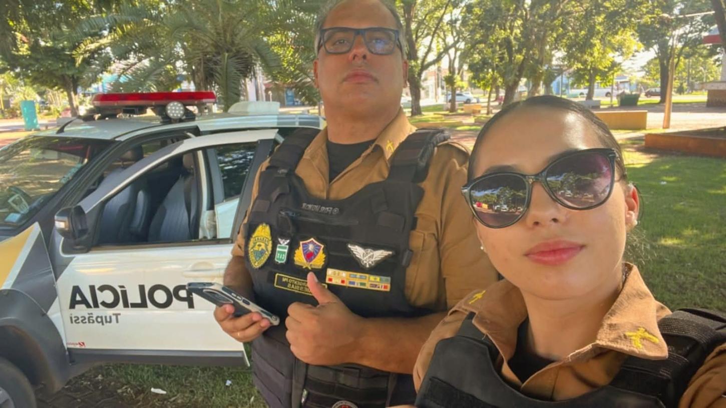 Pai e filha dividem viatura da Polícia Militar e patrulham juntos no Paraná
